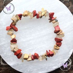 Red Jasper, Picture Jasper & Rutilated Quartz Crystal Chip Stretch Bracelet